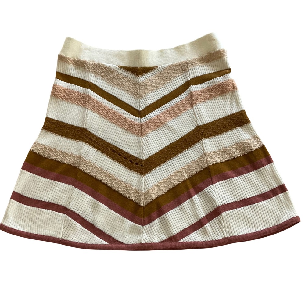 Free People Knit Mini Skirt Womens Small Multi Color Chevron Stripe Lace Detail